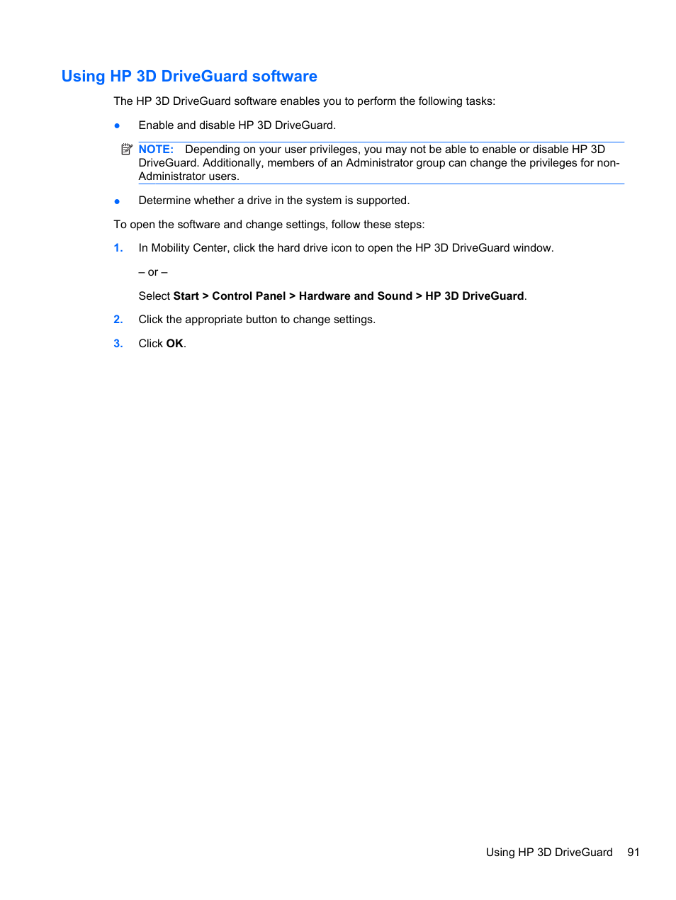 Using hp 3d driveguard software | HP ProBook 4321s Notebook-PC User Manual | Page 103 / 196