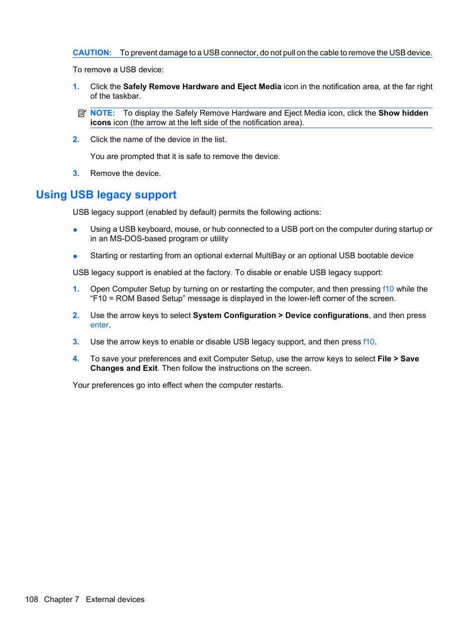 Using usb legacy support | HP ProBook 4321s Notebook-PC User Manual | Page 120 / 196