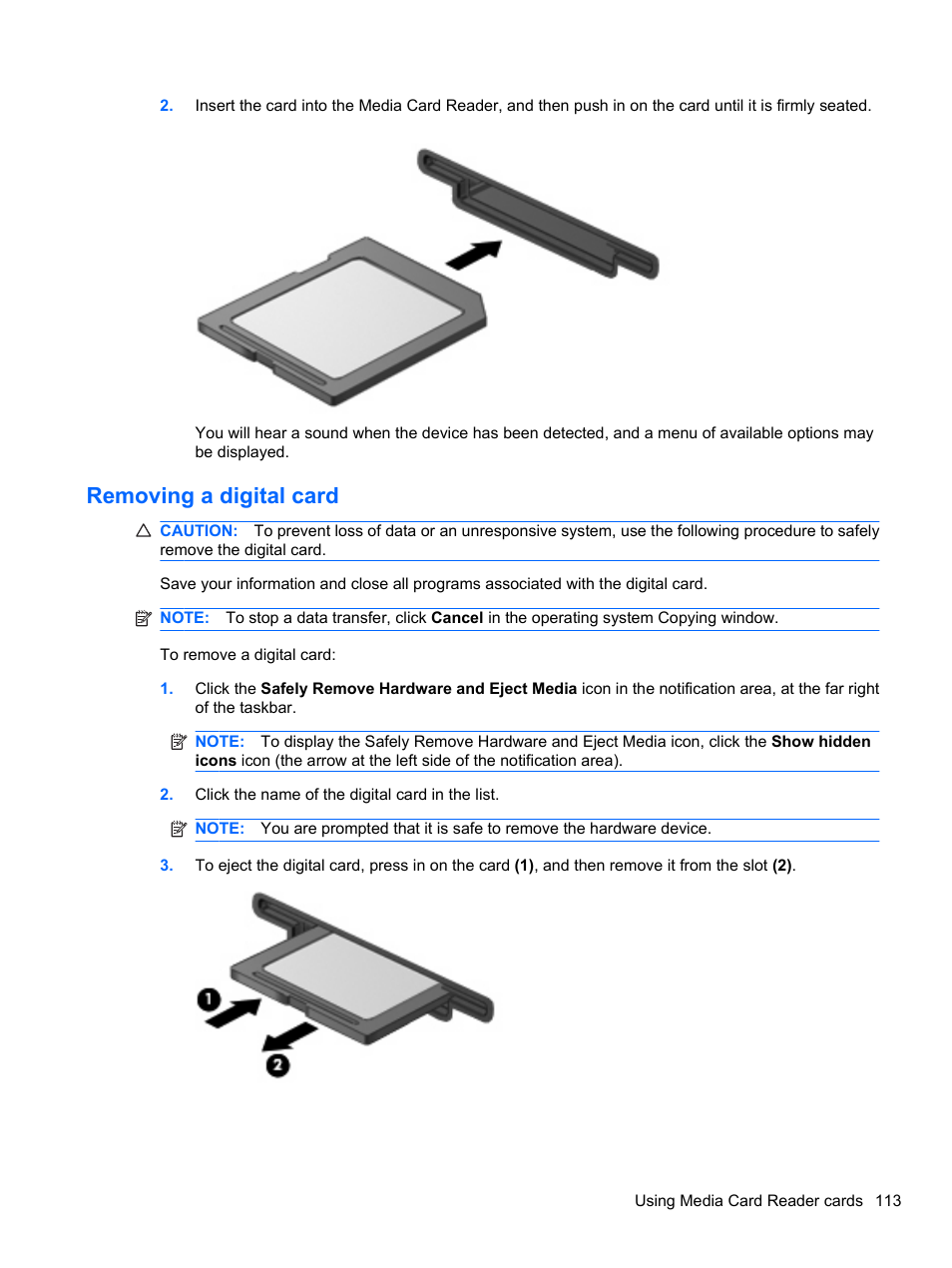 Removing a digital card | HP ProBook 4321s Notebook-PC User Manual | Page 125 / 196