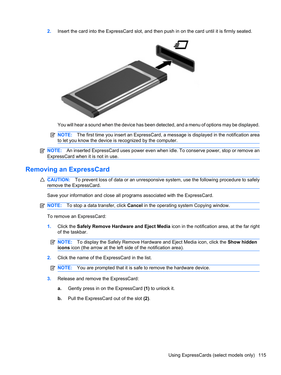 Removing an expresscard | HP ProBook 4321s Notebook-PC User Manual | Page 127 / 196
