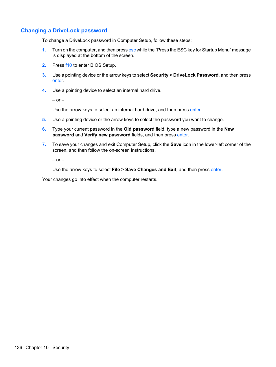Changing a drivelock password | HP ProBook 4321s Notebook-PC User Manual | Page 148 / 196
