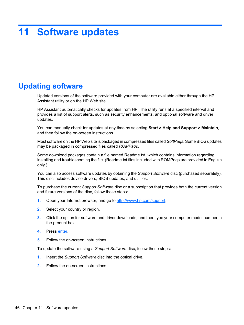 Software updates, Updating software, 11 software updates | HP ProBook 4321s Notebook-PC User Manual | Page 158 / 196