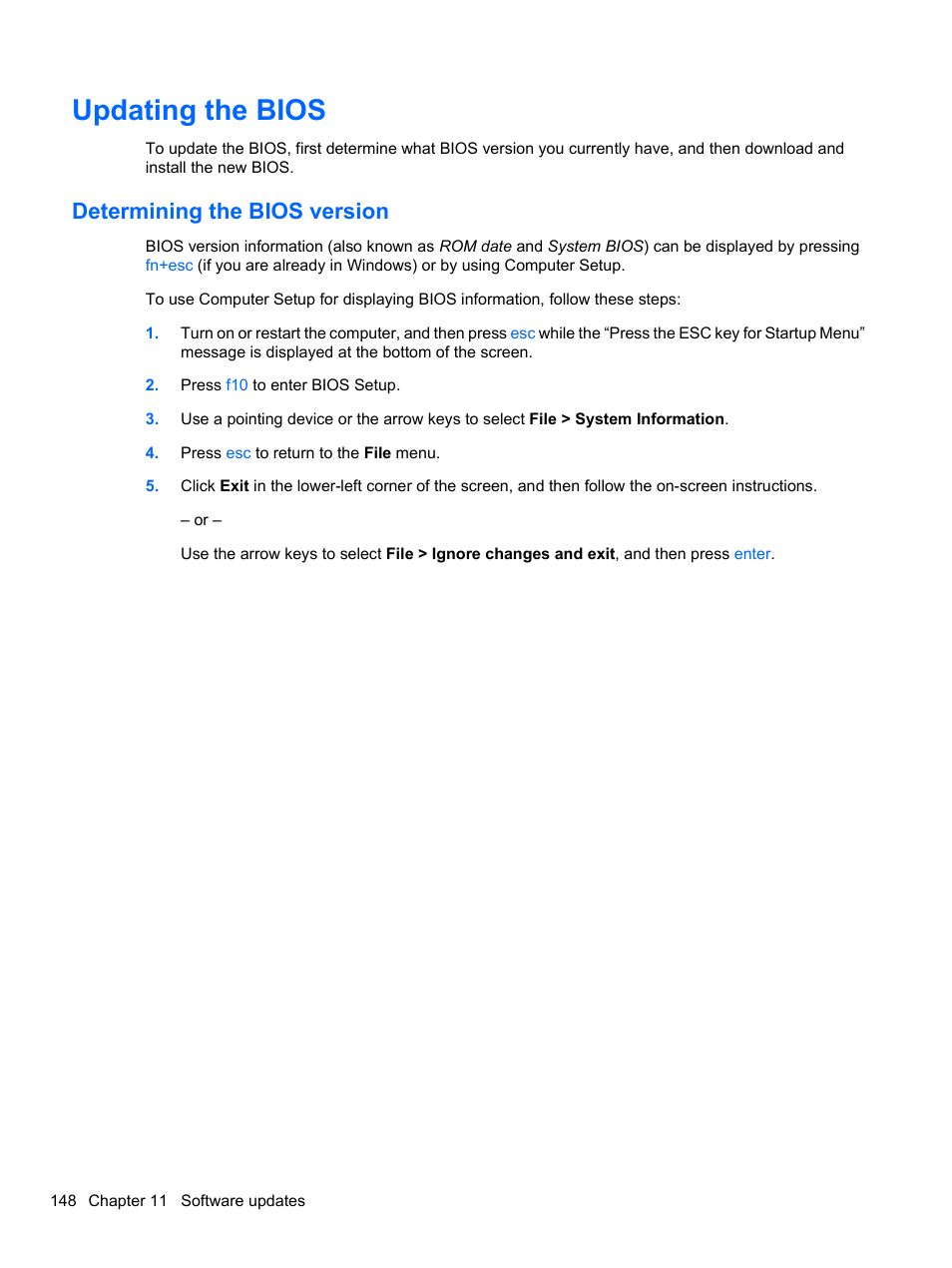 Updating the bios, Determining the bios version | HP ProBook 4321s Notebook-PC User Manual | Page 160 / 196