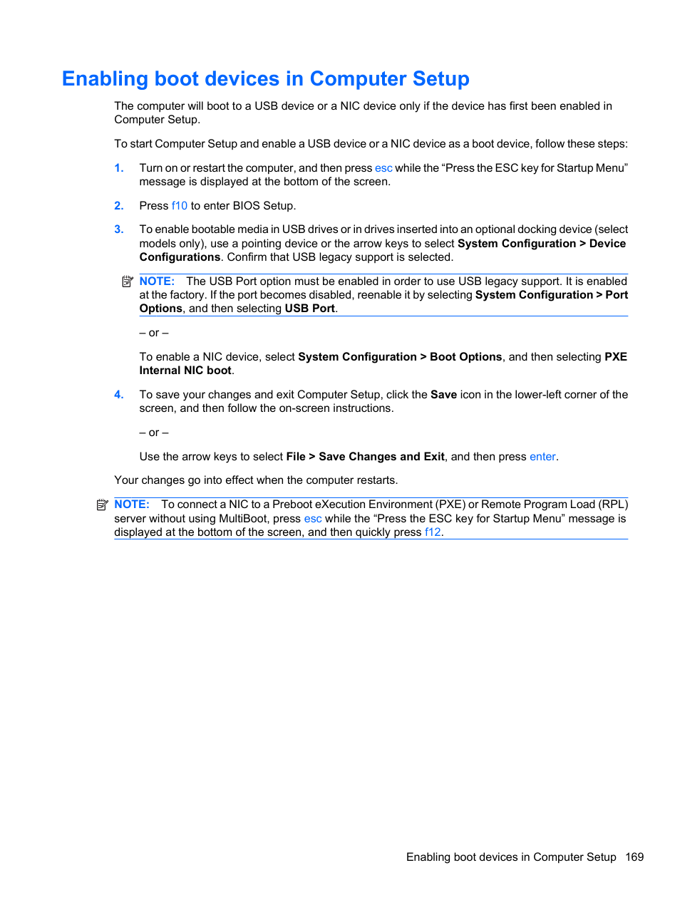 Enabling boot devices in computer setup | HP ProBook 4321s Notebook-PC User Manual | Page 181 / 196