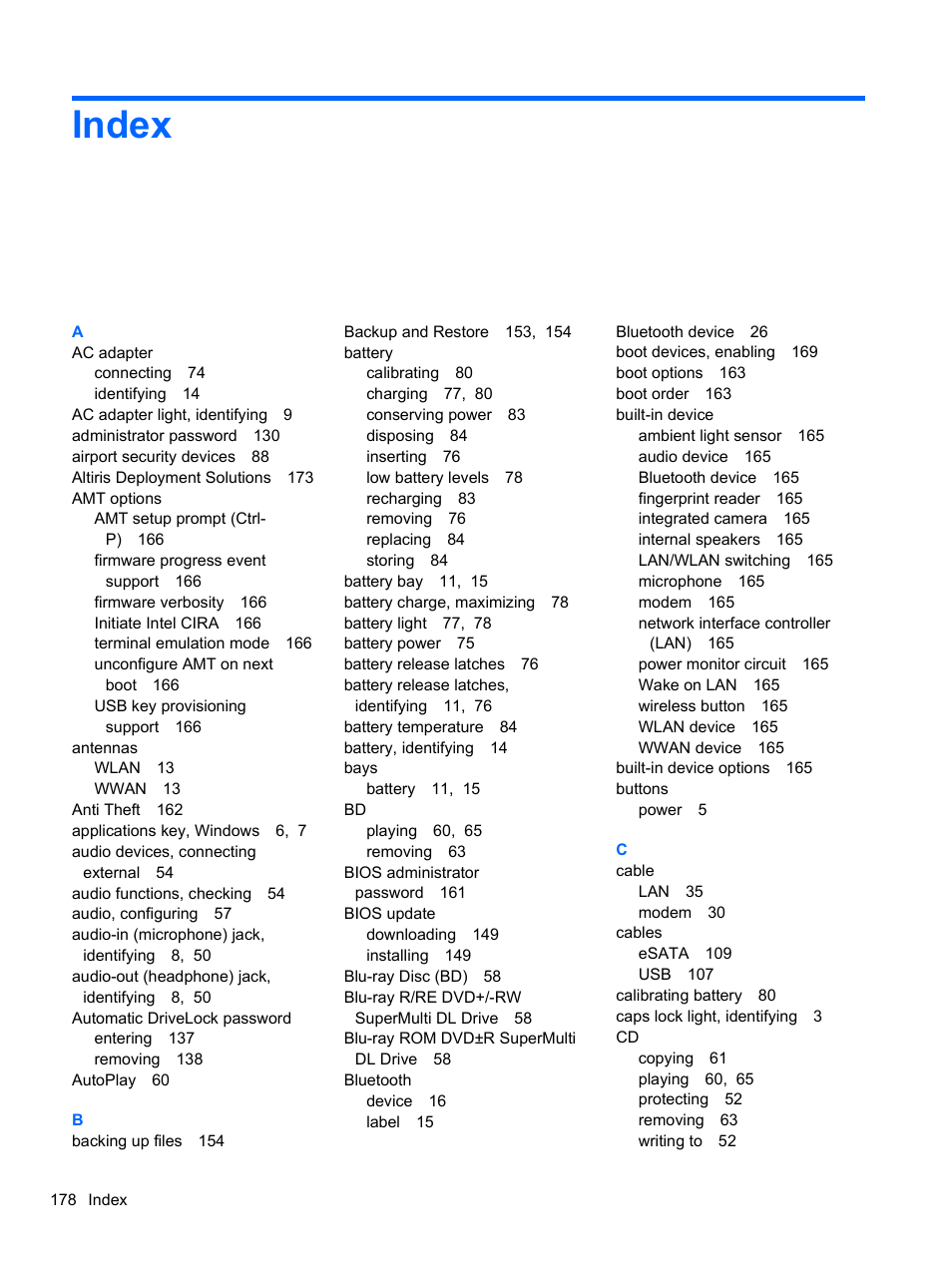 Index | HP ProBook 4321s Notebook-PC User Manual | Page 190 / 196