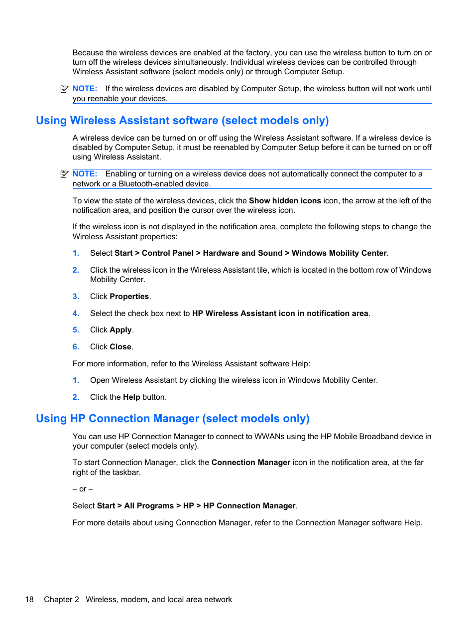Using hp connection manager (select models only) | HP ProBook 4321s Notebook-PC User Manual | Page 30 / 196