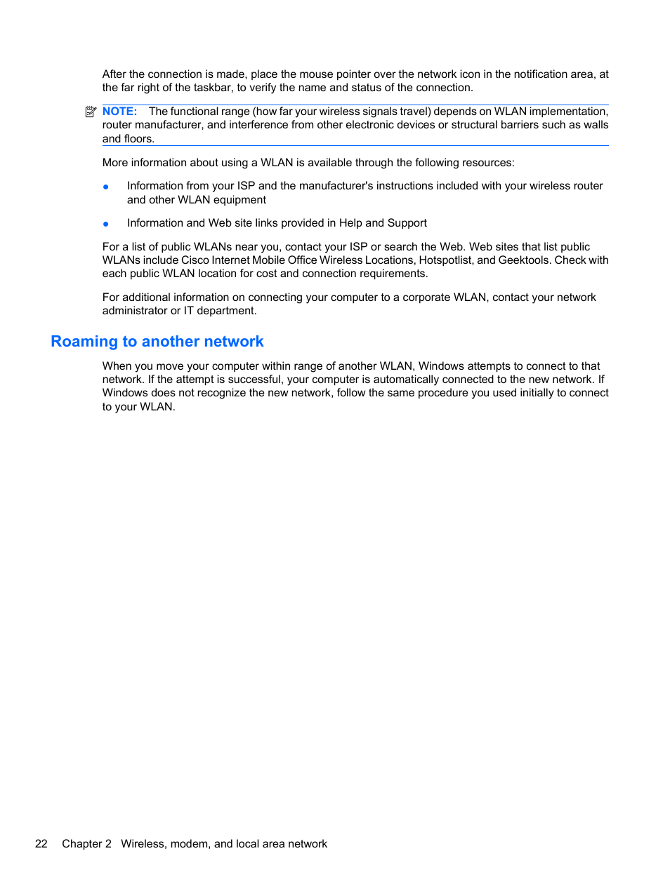 Roaming to another network | HP ProBook 4321s Notebook-PC User Manual | Page 34 / 196
