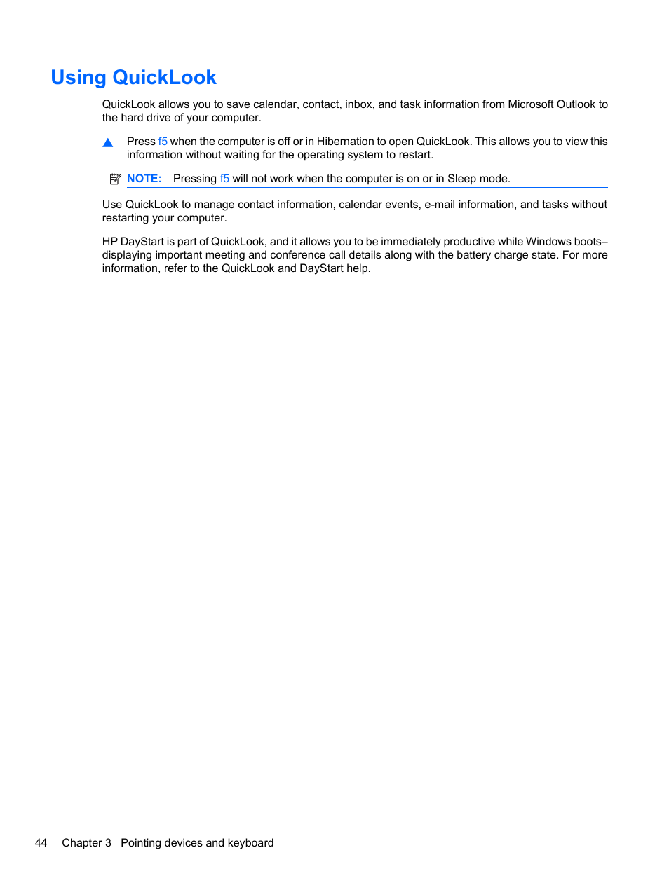 Using quicklook | HP ProBook 4321s Notebook-PC User Manual | Page 56 / 196