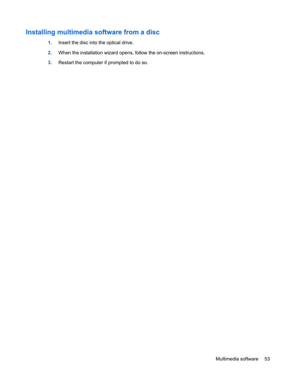 Installing multimedia software from a disc | HP ProBook 4321s Notebook-PC User Manual | Page 65 / 196