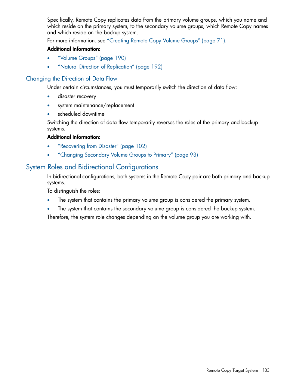 Changing the direction of data flow, System roles and bidirectional configurations | HP 3PAR Operating System Software User Manual | Page 183 / 292