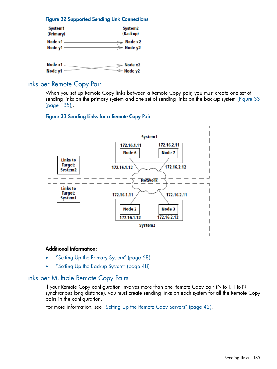 Links per remote copy pair, Links per multiple remote copy pairs | HP 3PAR Operating System Software User Manual | Page 185 / 292