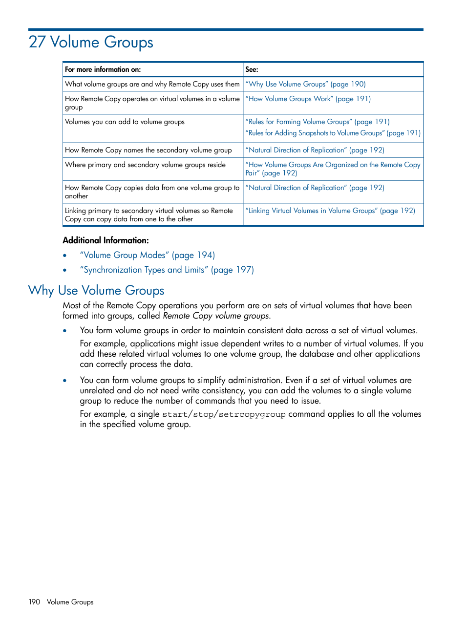 27 volume groups, Why use volume groups | HP 3PAR Operating System Software User Manual | Page 190 / 292