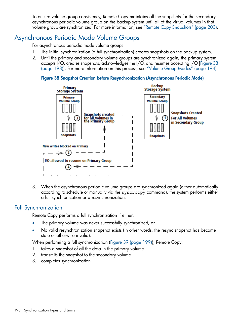 Asynchronous periodic mode volume groups, Full synchronization | HP 3PAR Operating System Software User Manual | Page 198 / 292