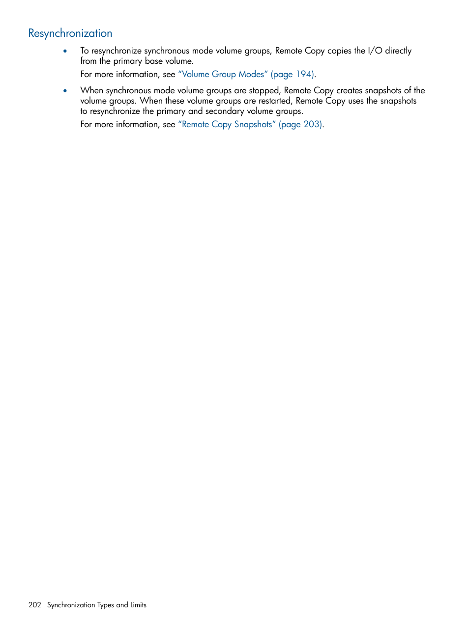 Resynchronization | HP 3PAR Operating System Software User Manual | Page 202 / 292