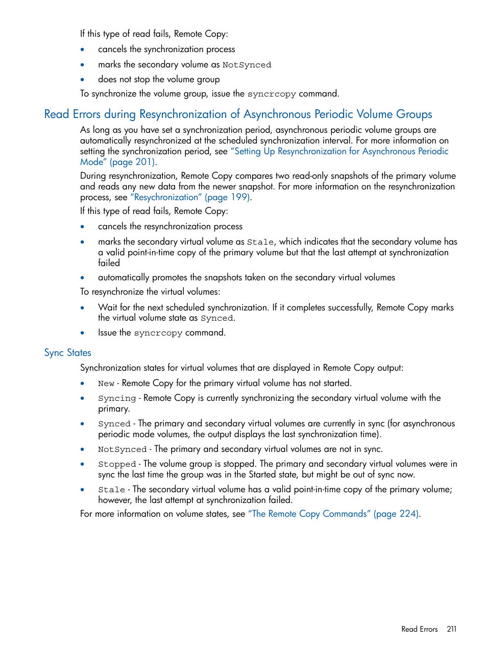 Sync states | HP 3PAR Operating System Software User Manual | Page 211 / 292