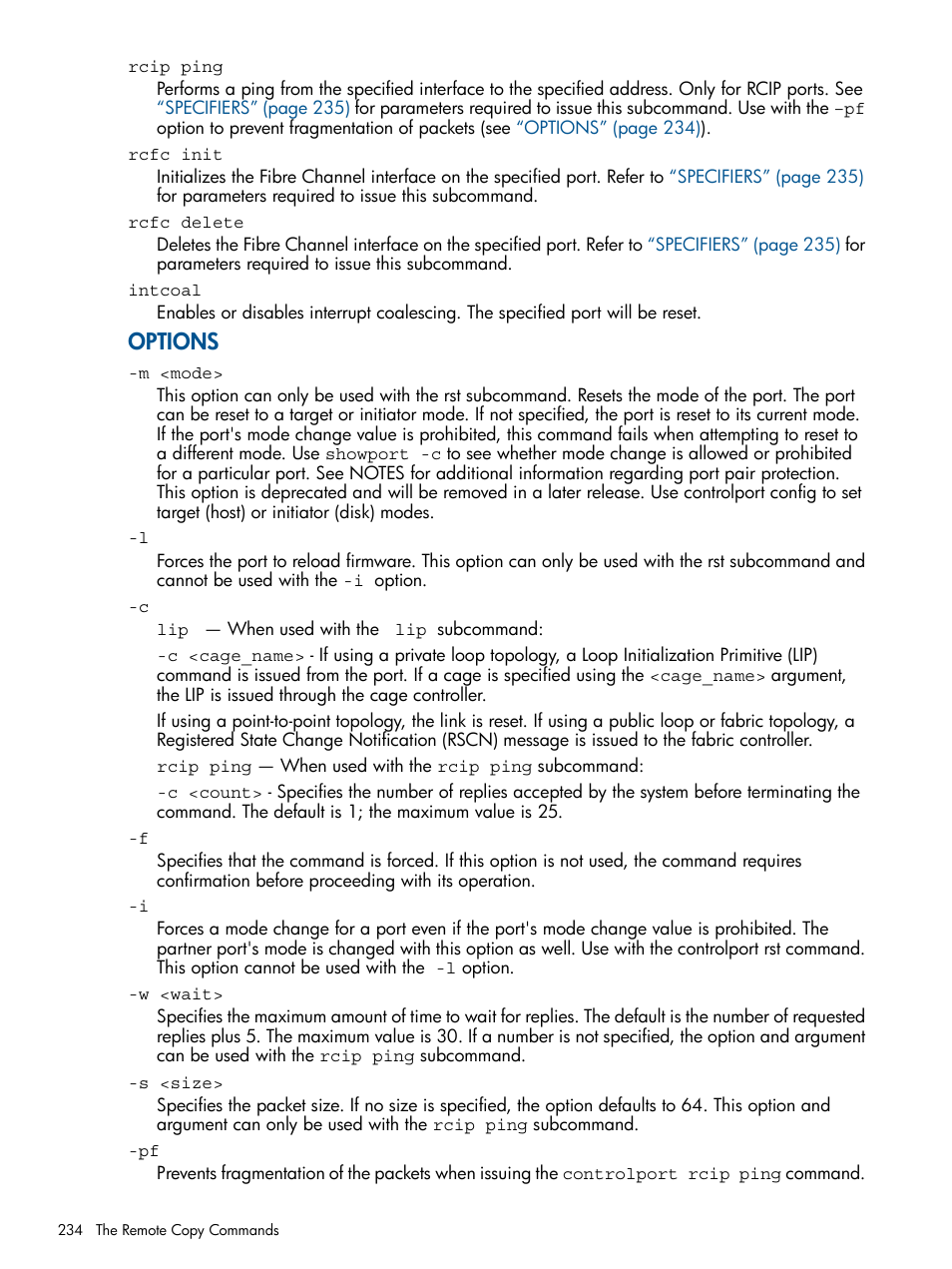 Options | HP 3PAR Operating System Software User Manual | Page 234 / 292