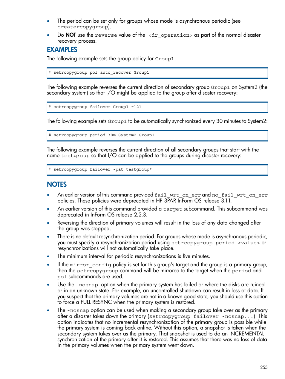 Examples | HP 3PAR Operating System Software User Manual | Page 255 / 292