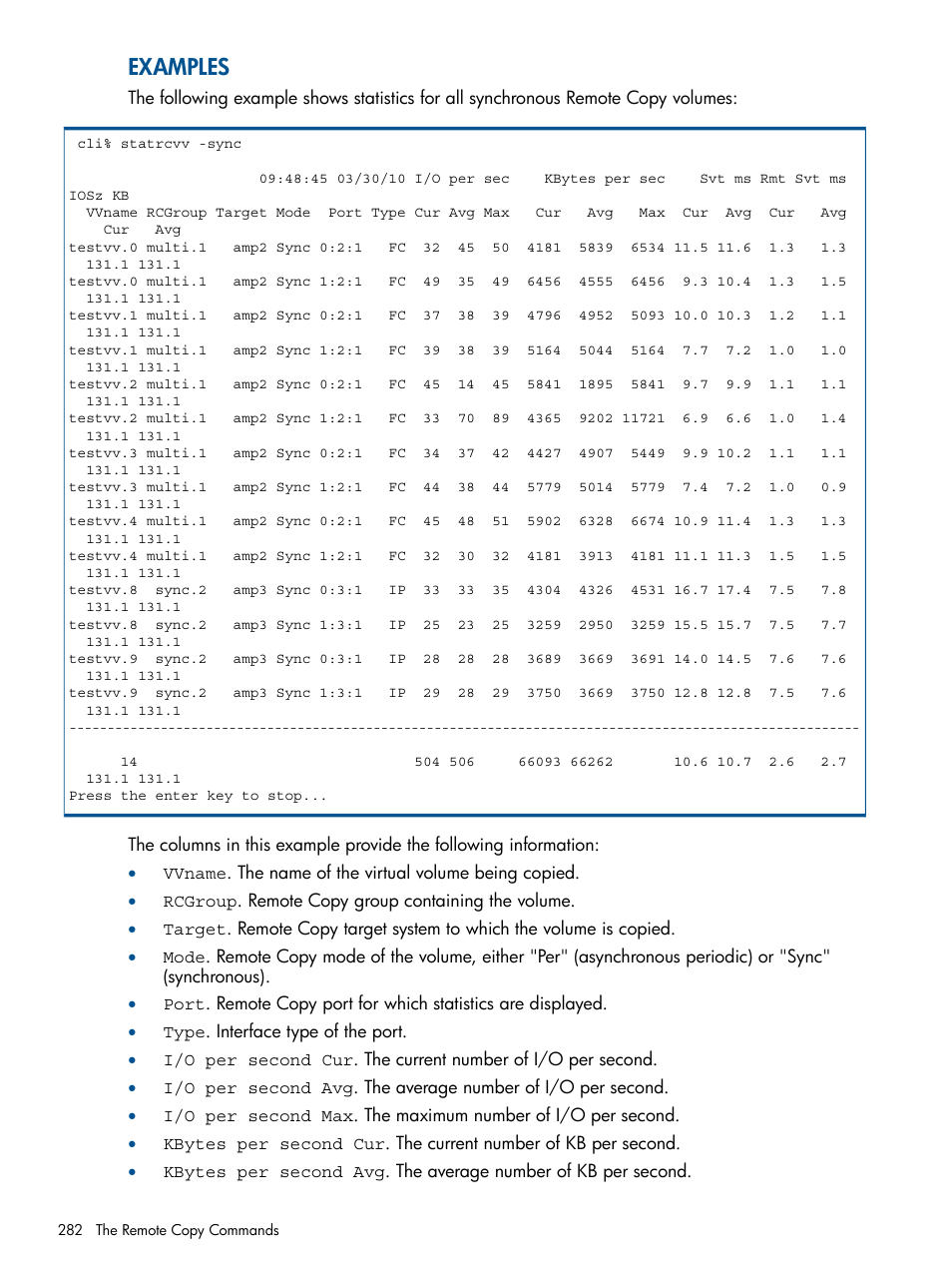 Examples | HP 3PAR Operating System Software User Manual | Page 282 / 292