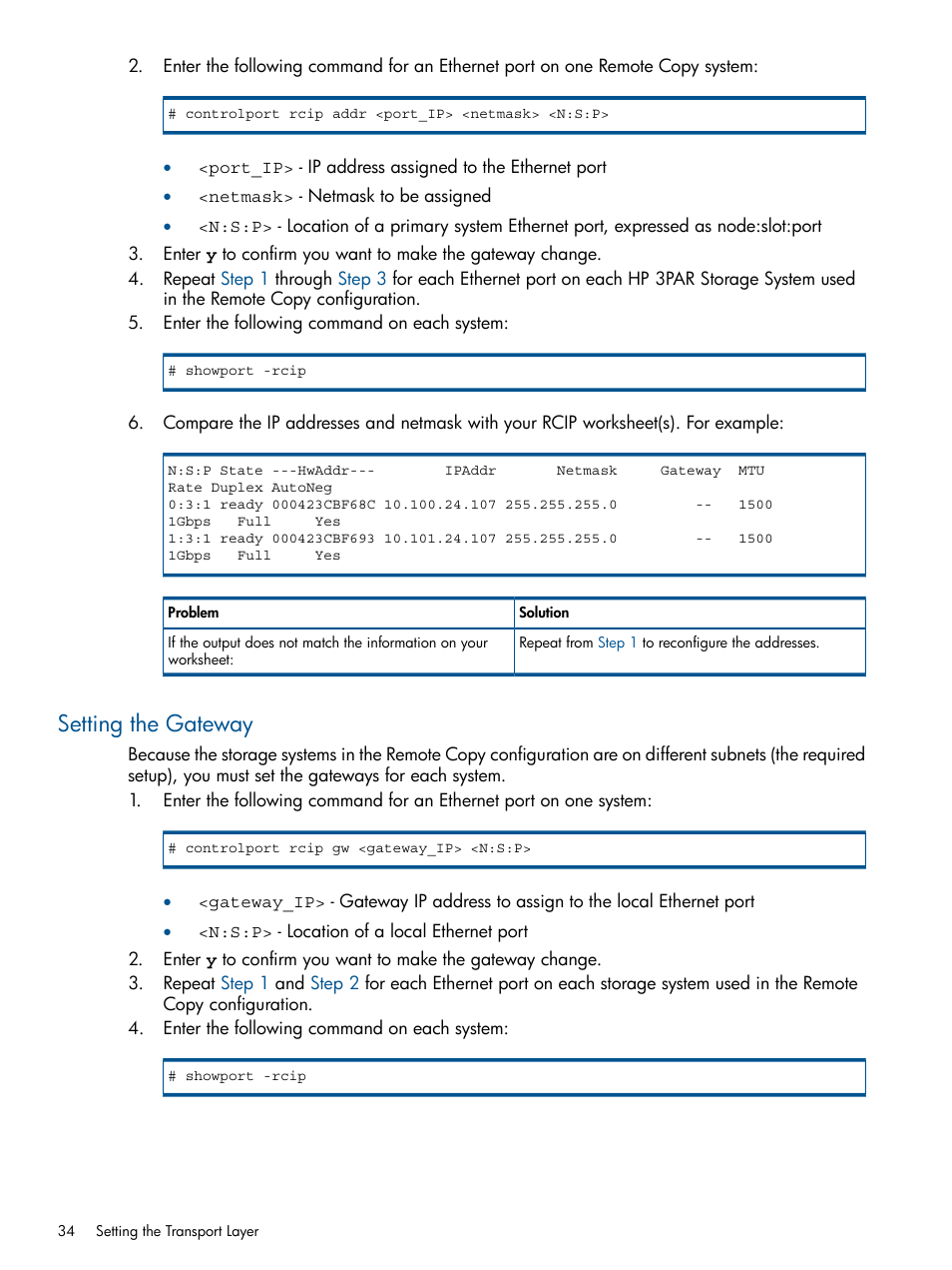 Setting the gateway | HP 3PAR Operating System Software User Manual | Page 34 / 292