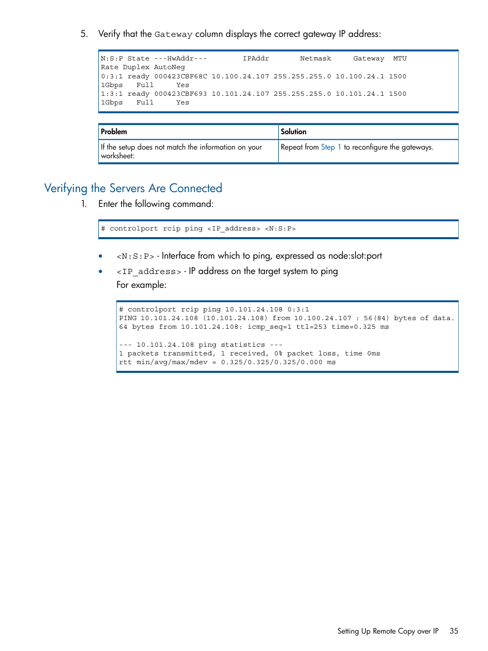 Verifying the servers are connected | HP 3PAR Operating System Software User Manual | Page 35 / 292