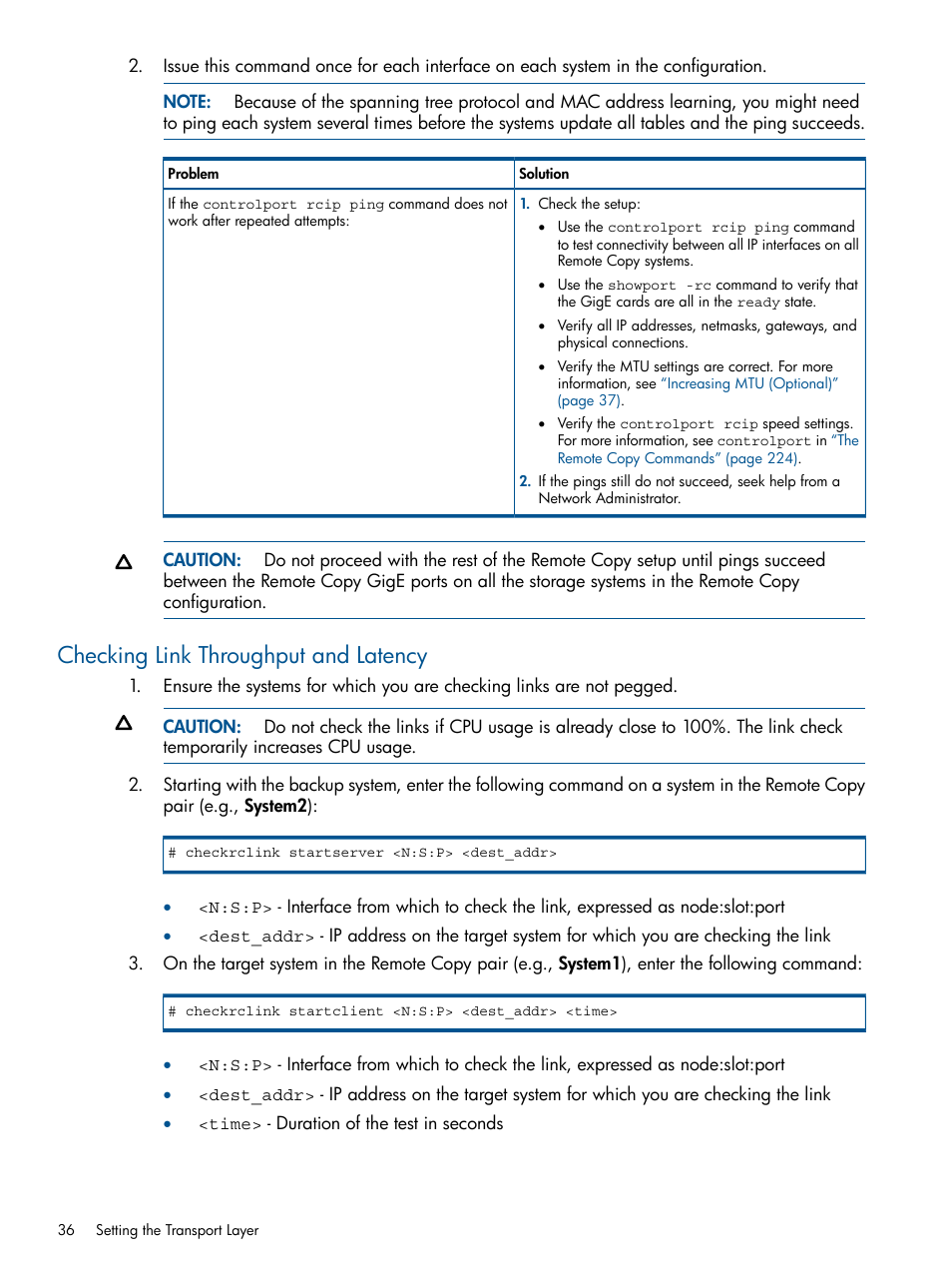 Checking link throughput and latency | HP 3PAR Operating System Software User Manual | Page 36 / 292