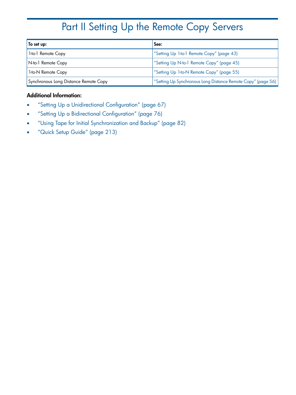 Part ii setting up the remote copy servers, Ii setting up the remote copy servers, Setting up the remote copy | Setting up the remote copy servers | HP 3PAR Operating System Software User Manual | Page 42 / 292