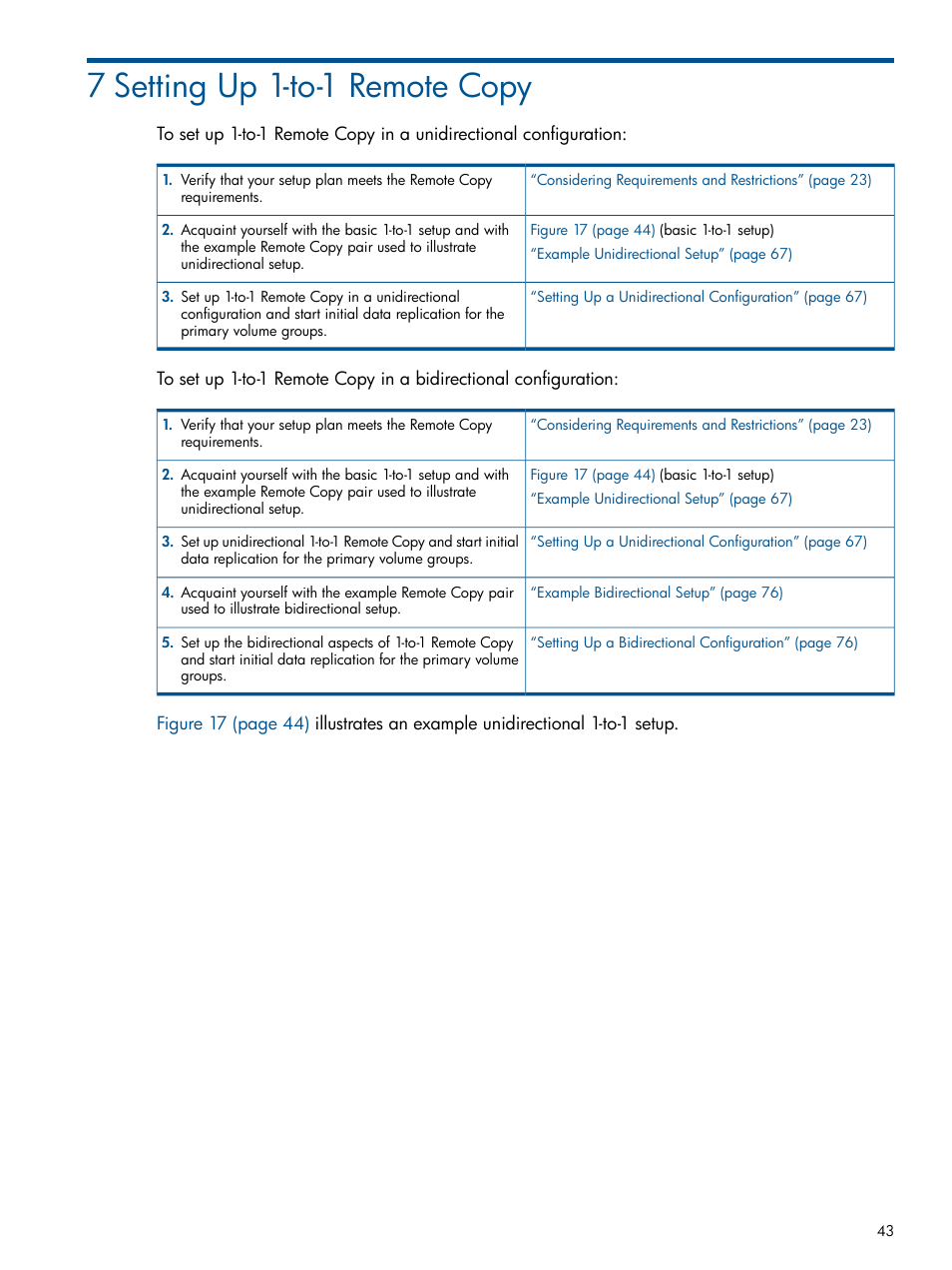 7 setting up 1-to-1 remote copy | HP 3PAR Operating System Software User Manual | Page 43 / 292