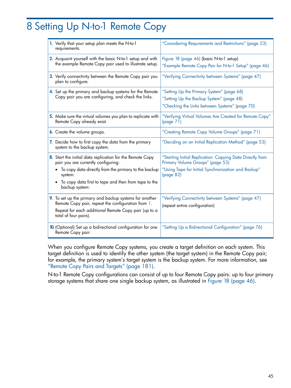 8 setting up n-to-1 remote copy | HP 3PAR Operating System Software User Manual | Page 45 / 292