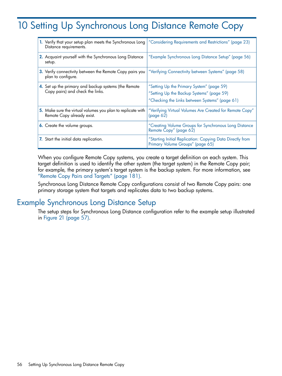 Example synchronous long distance setup | HP 3PAR Operating System Software User Manual | Page 56 / 292