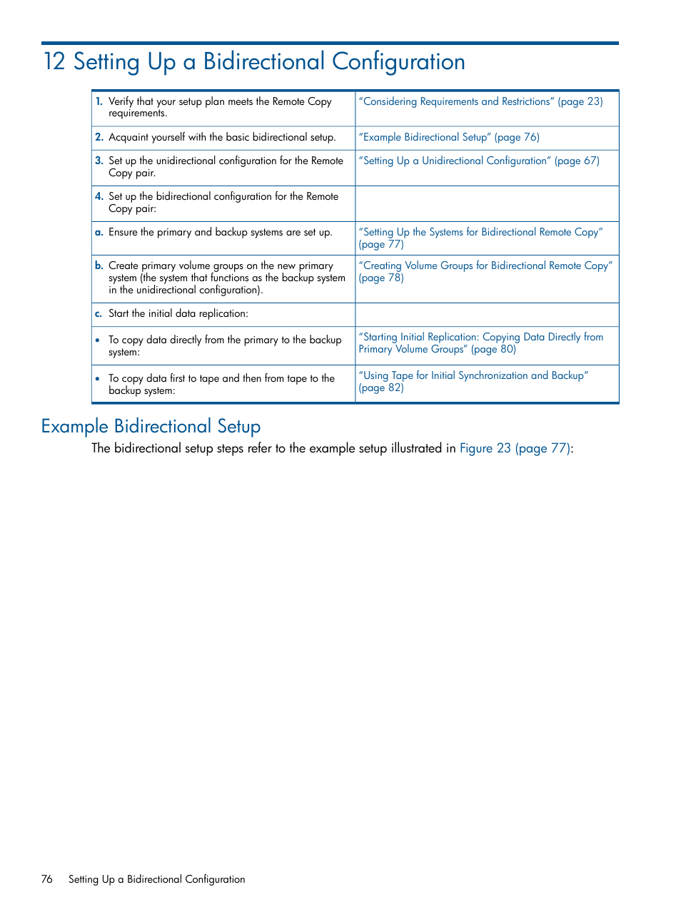 12 setting up a bidirectional configuration, Example bidirectional setup | HP 3PAR Operating System Software User Manual | Page 76 / 292