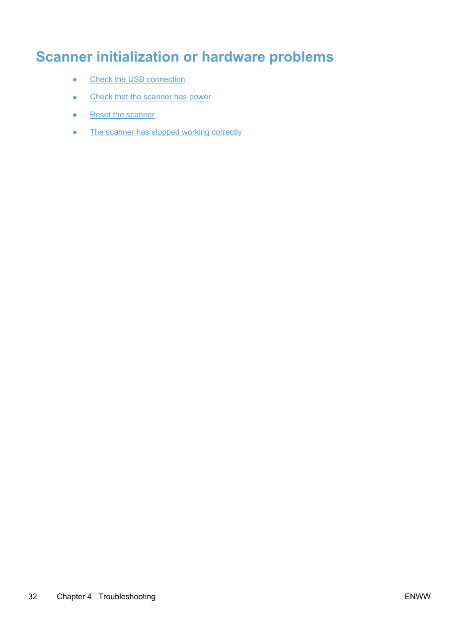 Scanner initialization or hardware problems | HP Scanjet Pro 3000 s2 Sheet-feed Scanner User Manual | Page 38 / 60