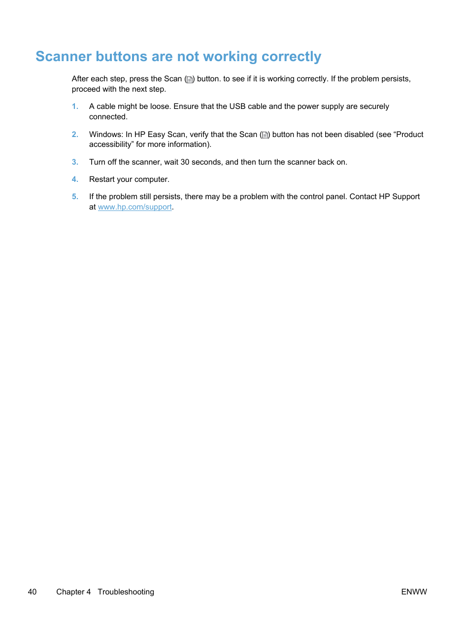 Scanner buttons are not working correctly | HP Scanjet Pro 3000 s2 Sheet-feed Scanner User Manual | Page 46 / 60