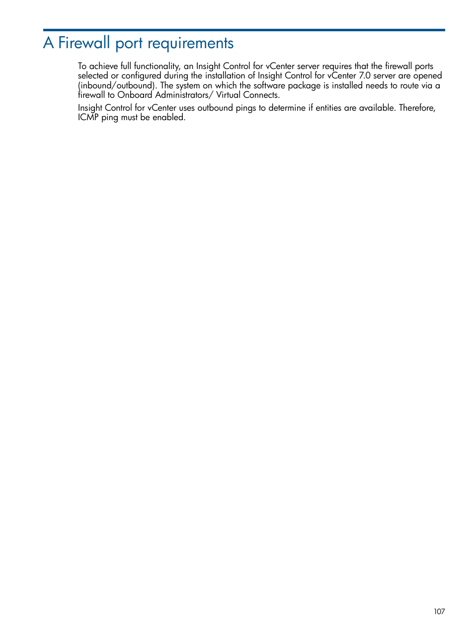 A firewall port requirements | HP OneView for VMware vCenter User Manual | Page 107 / 113