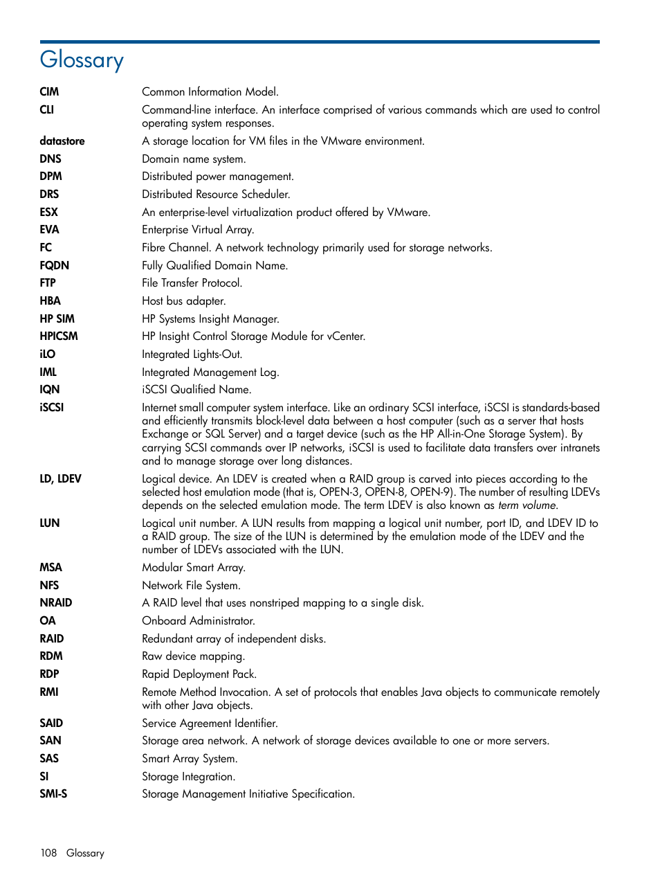 Glossary | HP OneView for VMware vCenter User Manual | Page 108 / 113