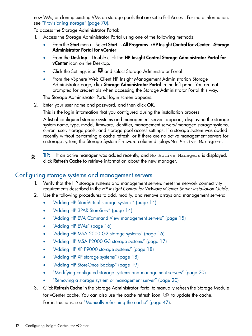 Configuring storage systems and management servers | HP OneView for VMware vCenter User Manual | Page 12 / 113