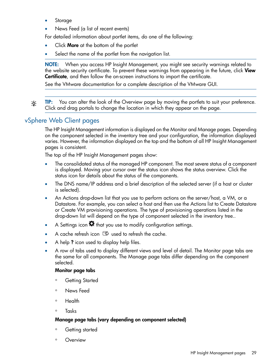 Vsphere web client pages | HP OneView for VMware vCenter User Manual | Page 29 / 113