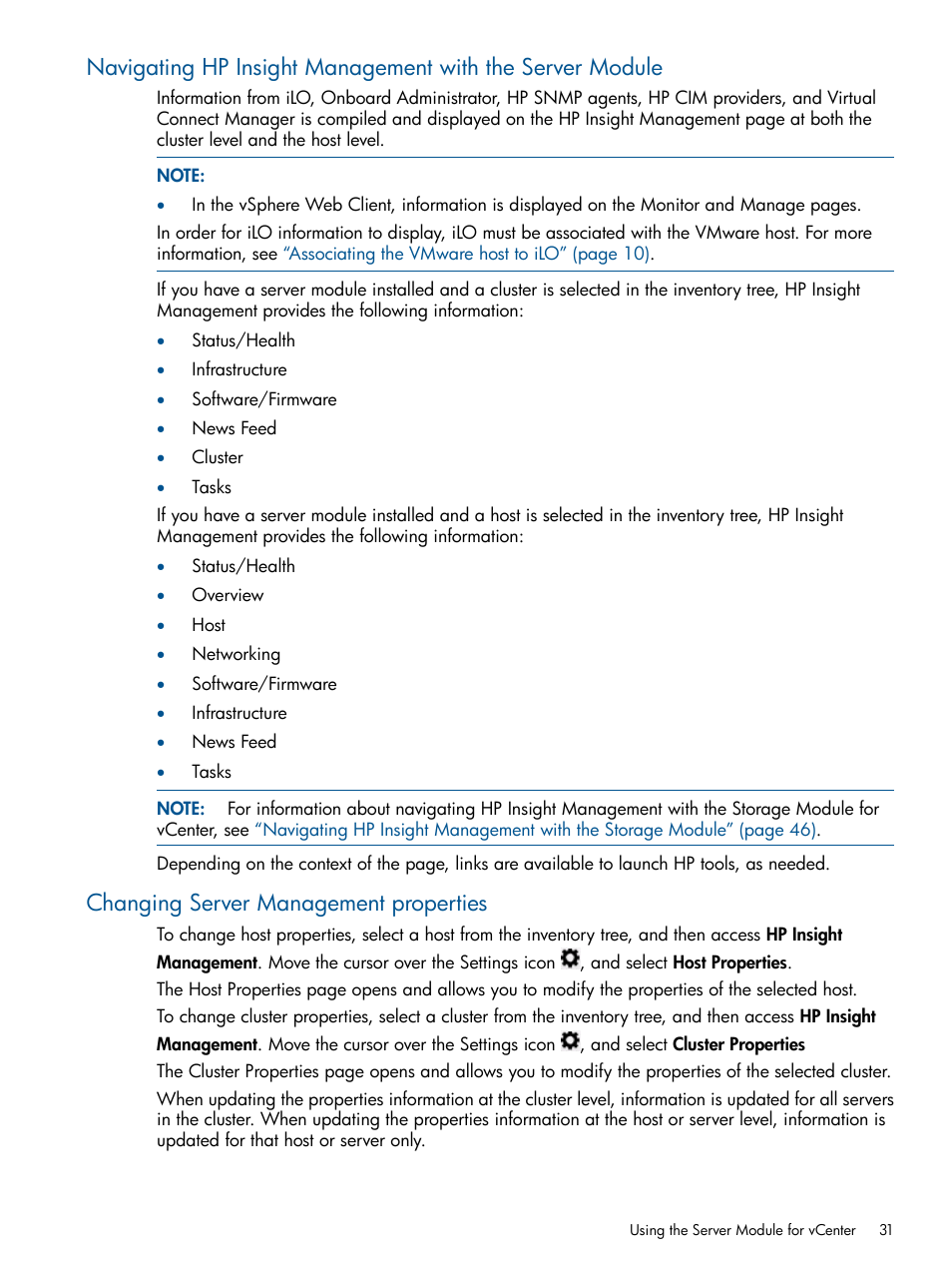 Changing server management properties | HP OneView for VMware vCenter User Manual | Page 31 / 113