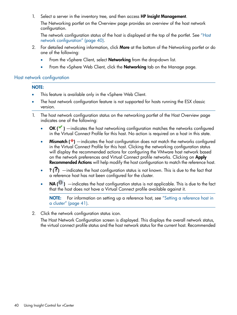 Host network configuration | HP OneView for VMware vCenter User Manual | Page 40 / 113