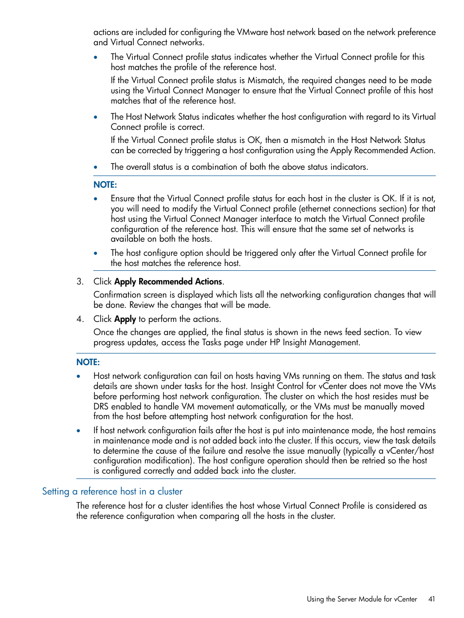 Setting a reference host in a cluster, Setting a reference host in | HP OneView for VMware vCenter User Manual | Page 41 / 113
