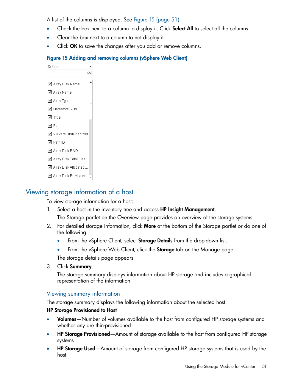 Viewing storage information of a host | HP OneView for VMware vCenter User Manual | Page 51 / 113