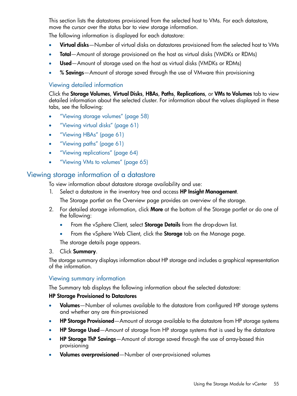 Viewing storage information of a datastore | HP OneView for VMware vCenter User Manual | Page 55 / 113