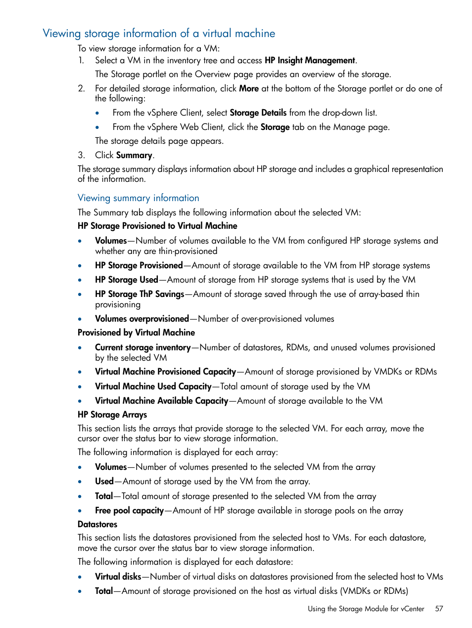 Viewing storage information of a virtual machine | HP OneView for VMware vCenter User Manual | Page 57 / 113