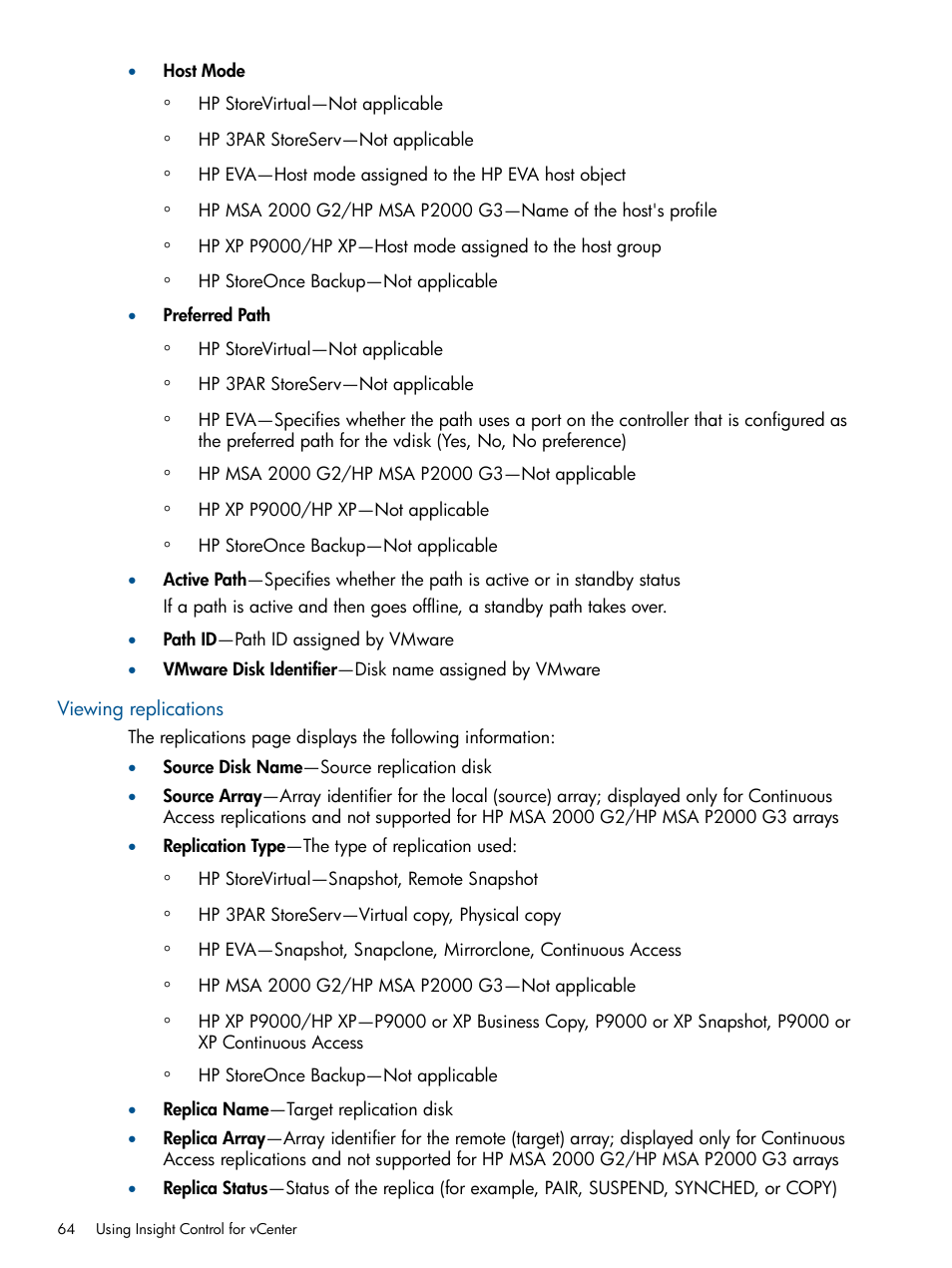 Viewing replications | HP OneView for VMware vCenter User Manual | Page 64 / 113