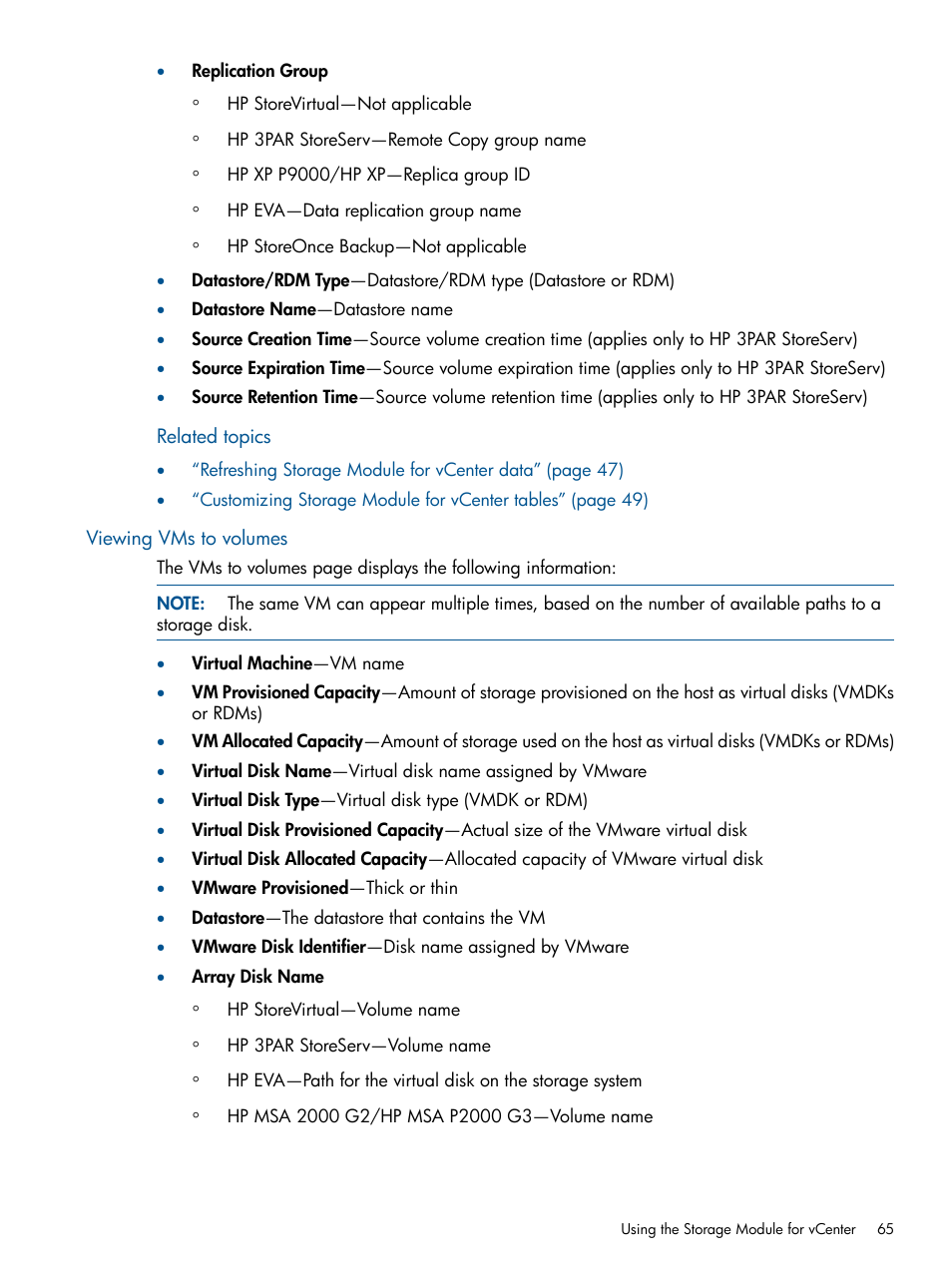 Viewing vms to volumes | HP OneView for VMware vCenter User Manual | Page 65 / 113