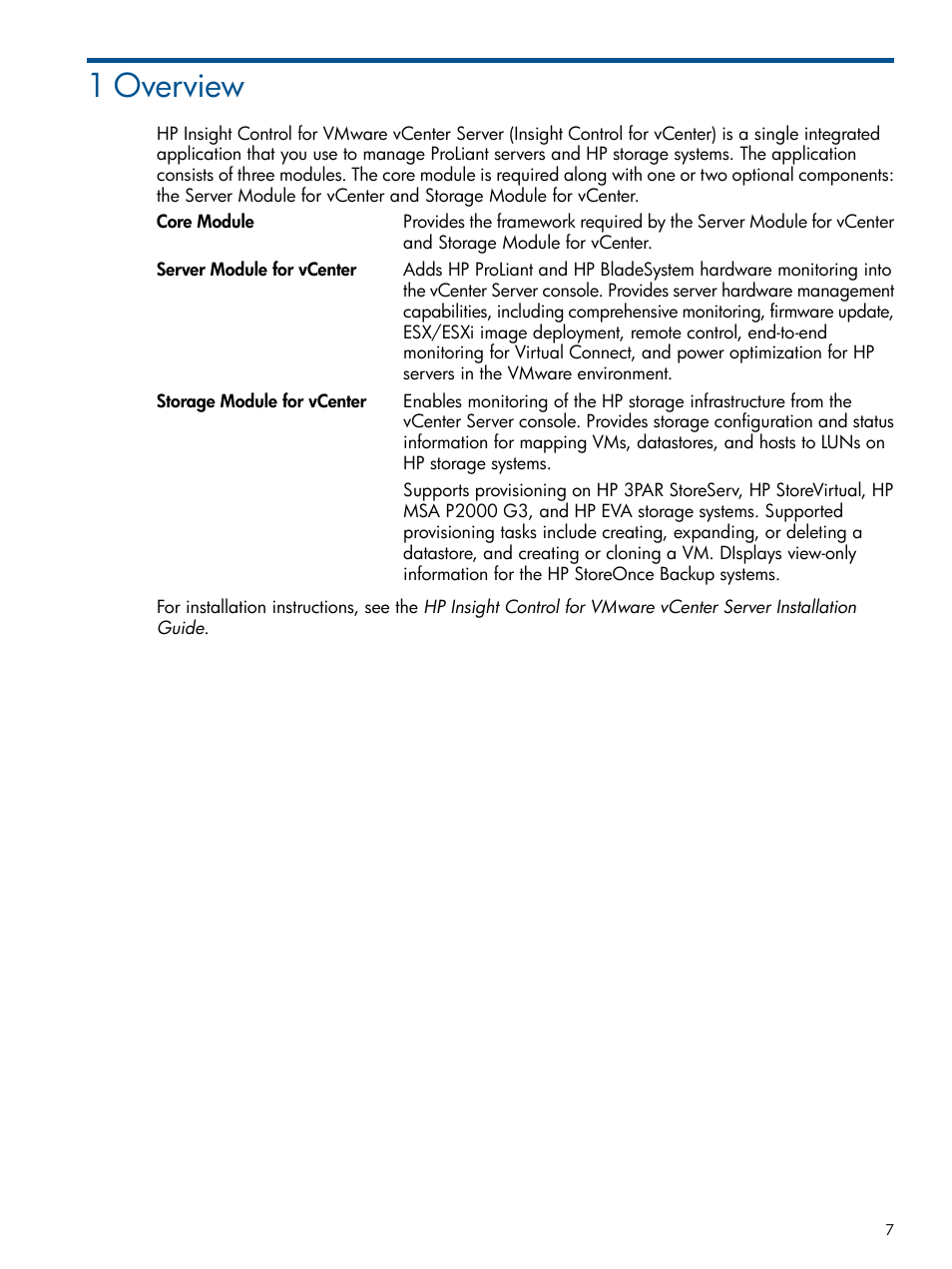 1 overview | HP OneView for VMware vCenter User Manual | Page 7 / 113