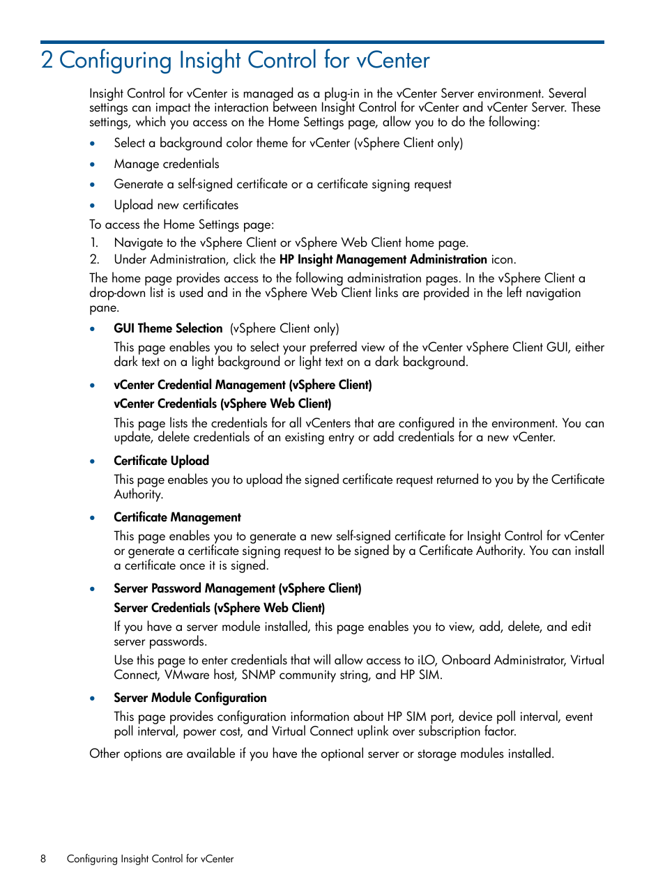 2 configuring insight control for vcenter | HP OneView for VMware vCenter User Manual | Page 8 / 113