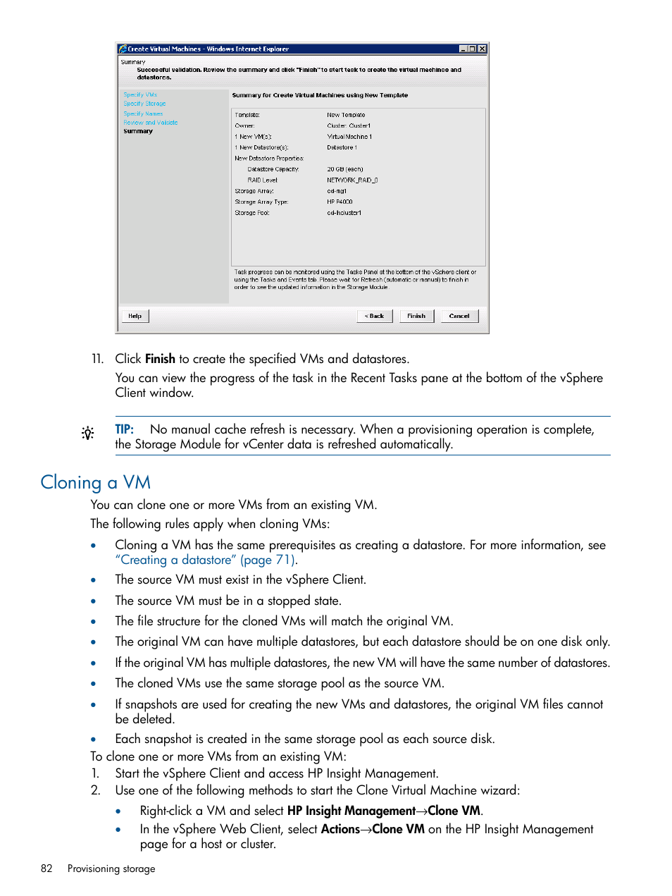 Cloning a vm | HP OneView for VMware vCenter User Manual | Page 82 / 113