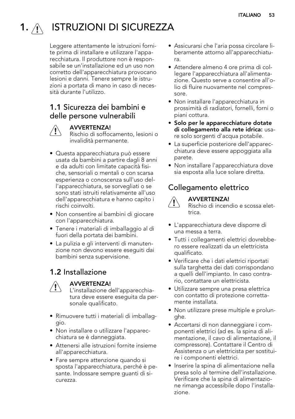 Istruzioni di sicurezza, 2 installazione, Collegamento elettrico | AEG S72300DSX0 User Manual | Page 53 / 68
