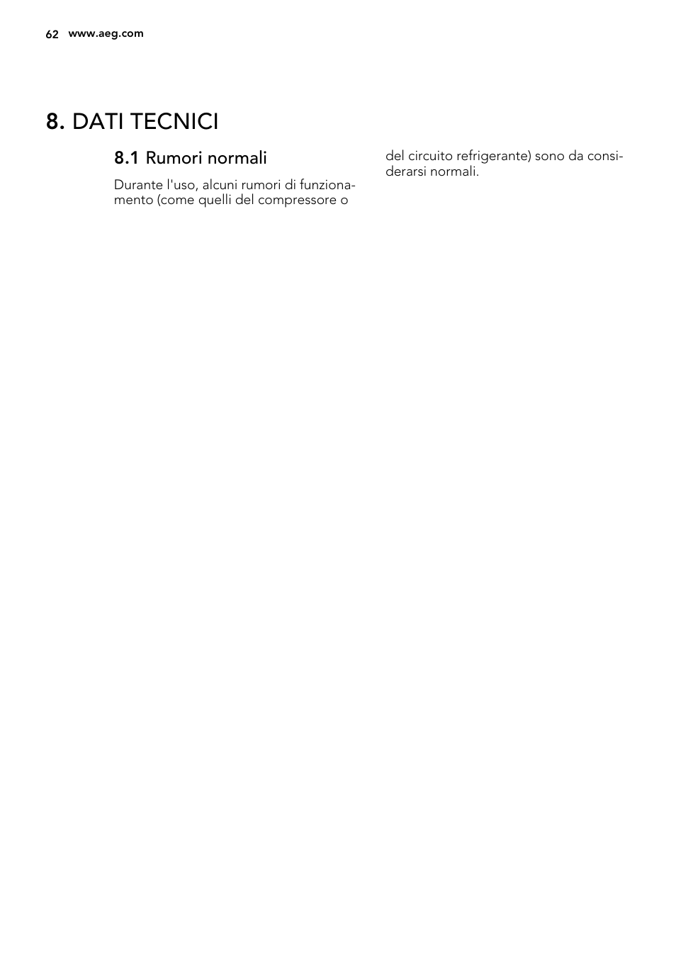 Dati tecnici | AEG S72300DSX0 User Manual | Page 62 / 68