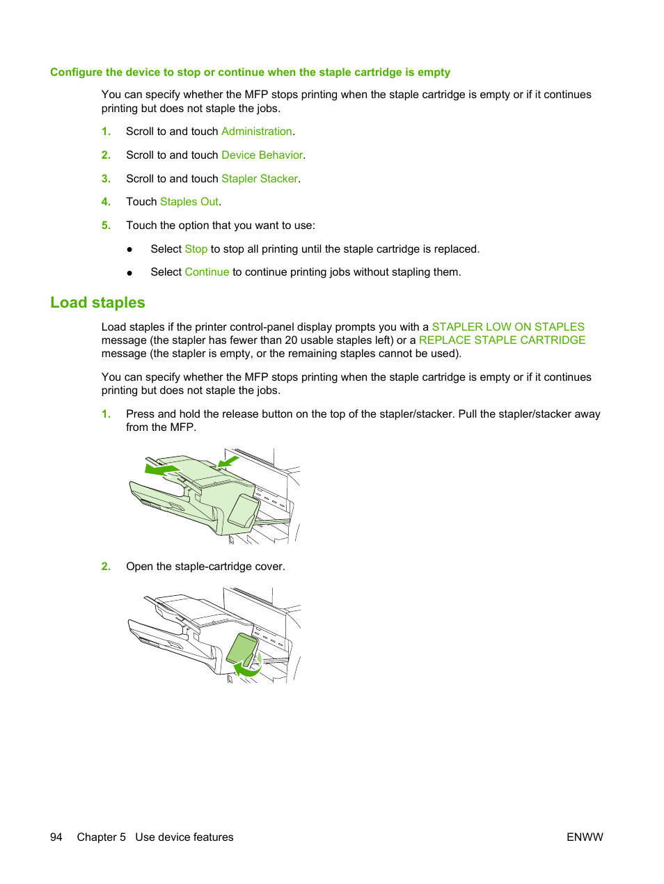 Load staples | HP LaserJet M4349 Multifunction Printer series User Manual | Page 108 / 282